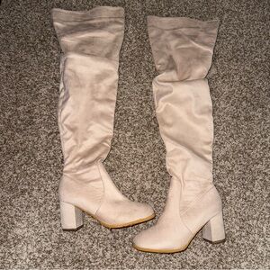 Elegant Cream Over-the-Knee Boots